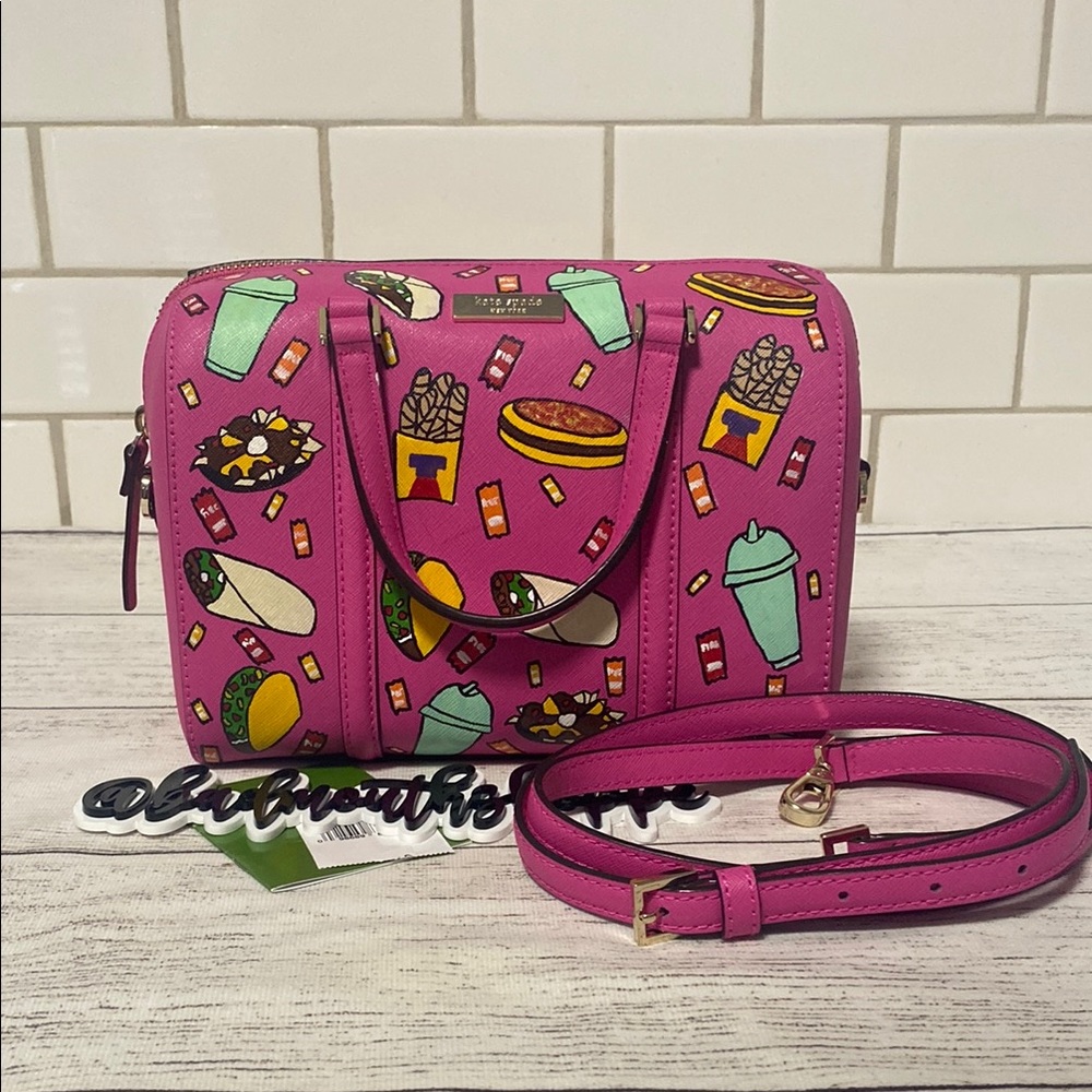 *Taco Bell Hand Painted Custom on Hot Pink kate spade Newbury Lane Barrel Bag